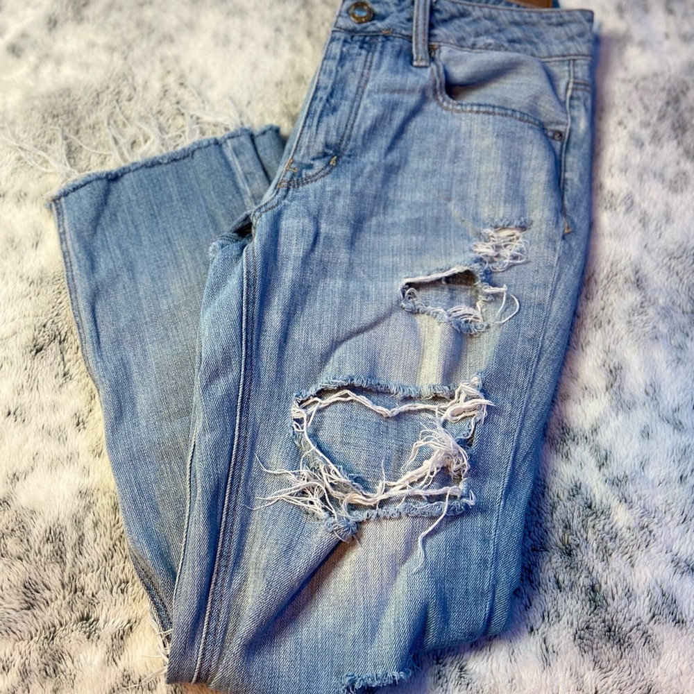 American eagle Tom girl style ripped jeans ,light blue